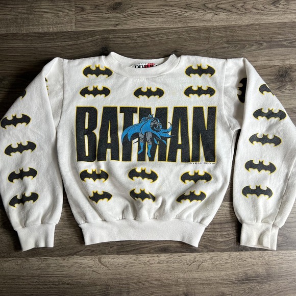 VTG Batman Sweatshirt Boys Medium AOP Logo 1980s DC Comics Primo‎ Tag Bat Logo